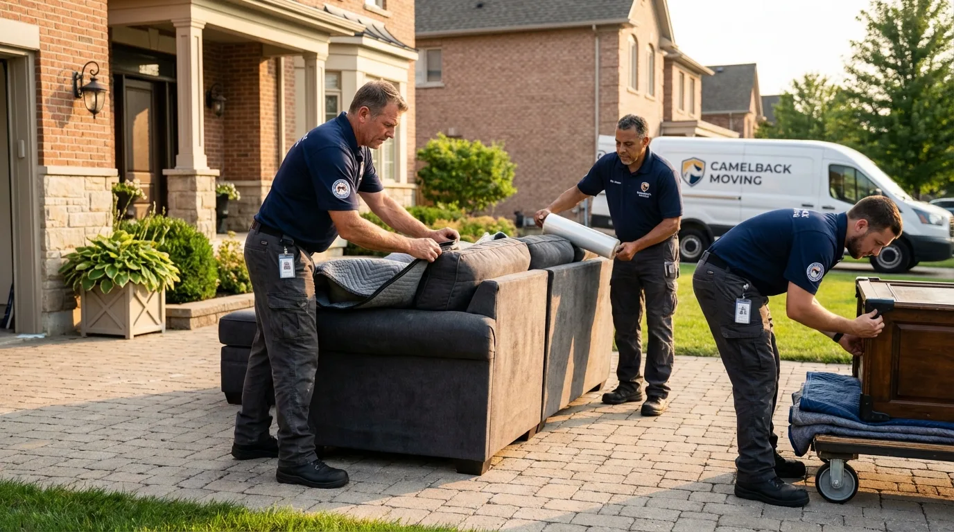 Large estate moving crew wrapping furniture in Louisburg, NC