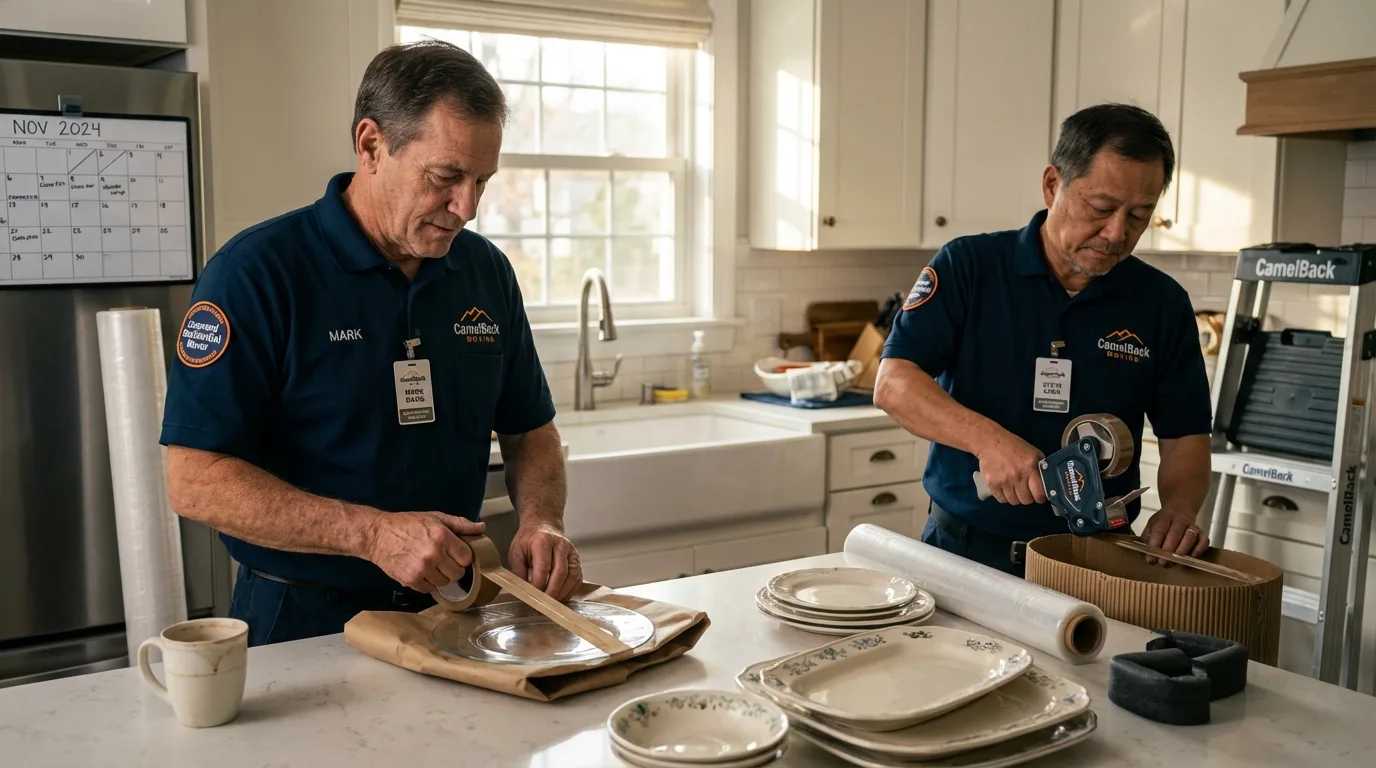 Professional crew packing kitchen dishware in Louisburg, NC